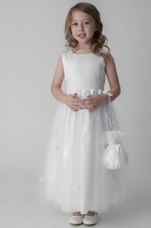 Girls ivory butterfly dress with bag