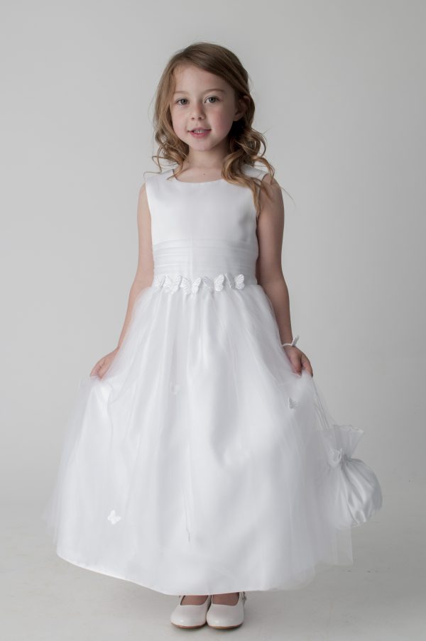 Communion Dresses Girls Butterfly Dress with Bag in White