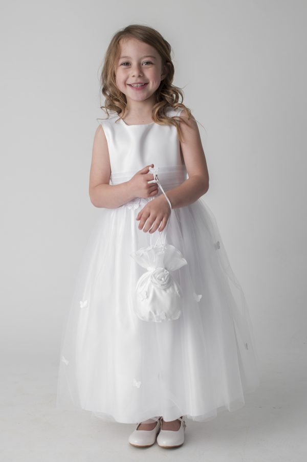 Communion Dresses Girls white butterfly dress with bag