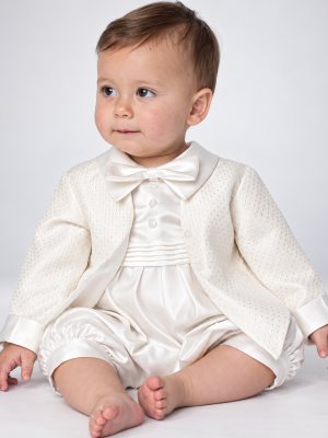 Oliver Christening Romper in Ivory