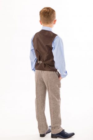 Boys 4 Piece Brown Herringbone Tweed Suit