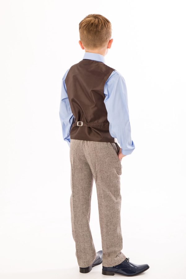 Boys 5 Piece Suits Boys 5 Piece Brown Herringbone Tweed Suit