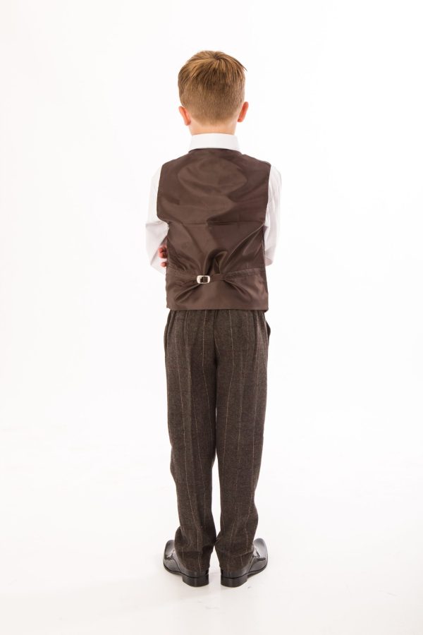 Boys 5 Piece Suits Boys 5 Piece Brown Check Tweed Suit