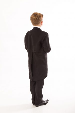 Boys 5 Piece Suit Black/Cream Swirl Tailcoat