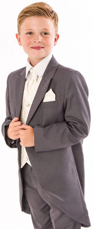 Boys 5 Piece Suit Grey/Cream Swirl Tailcoat