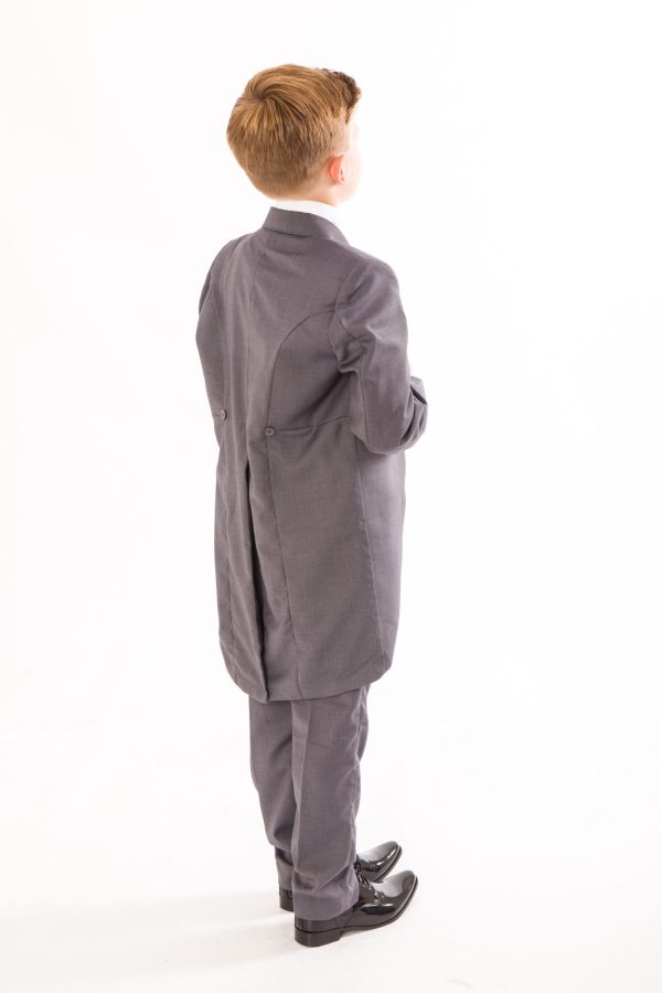 Boys Boys 5 Piece Suit Grey/Cream Swirl Tailcoat