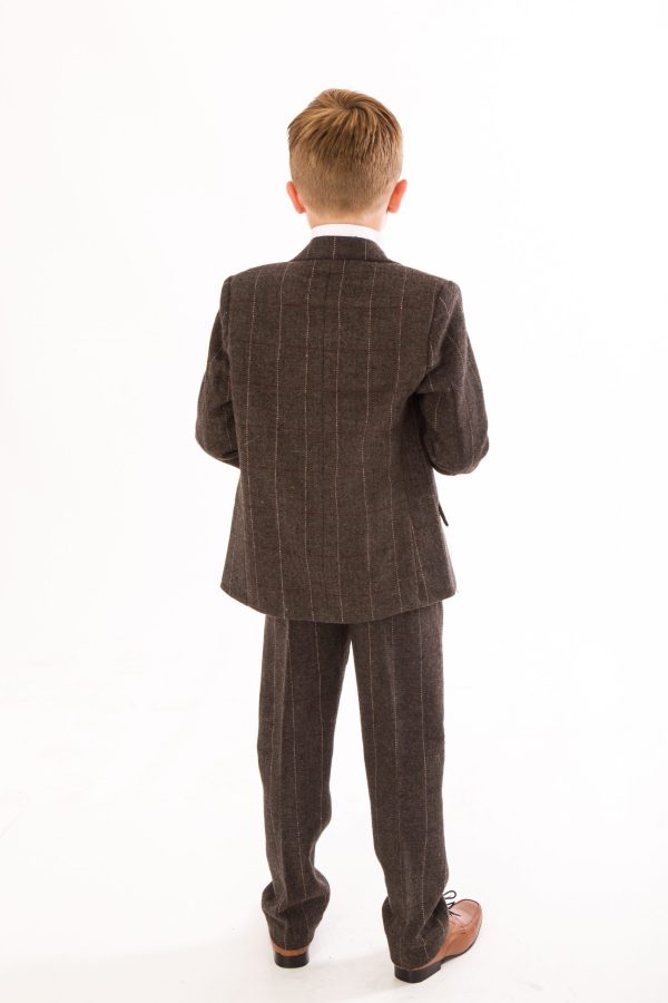 Boys 5 Piece Suits Boys 5 Piece Brown Check Tweed Suit