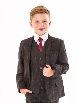 Boys 5 Piece Suits Boys 5 Piece Dark Brown Tweed Suit