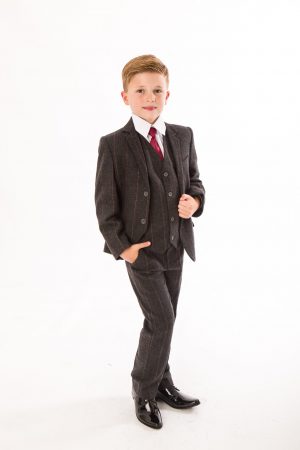 Boys 5 Piece Grey Check Tweed Suit
