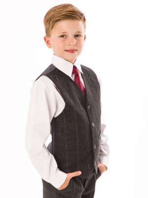 Boys 4 Piece Waistcoat Suits Boys 4 Piece Grey Check Tweed Suit