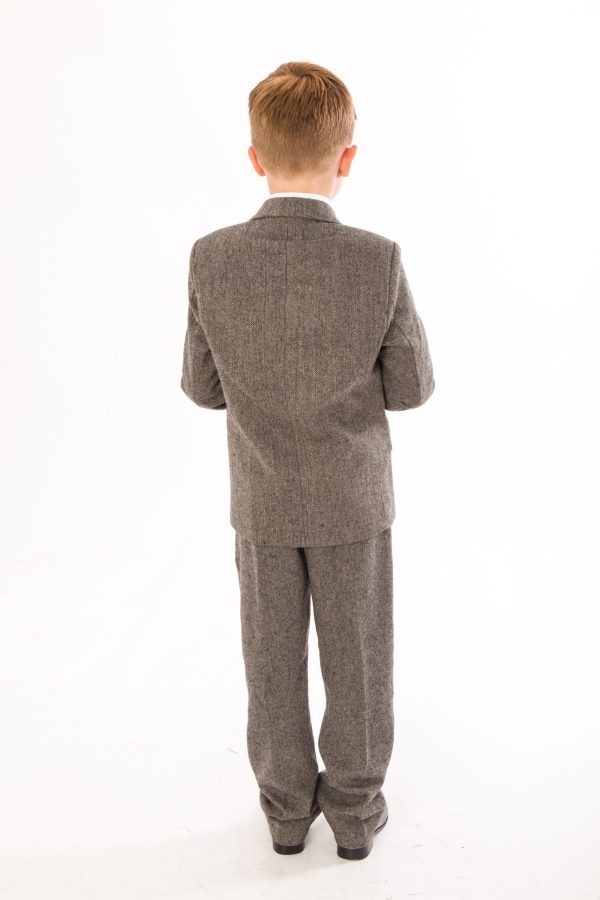 Boys 5 Piece Suits Boys 5 Piece Grey Herringbone Tweed Suit