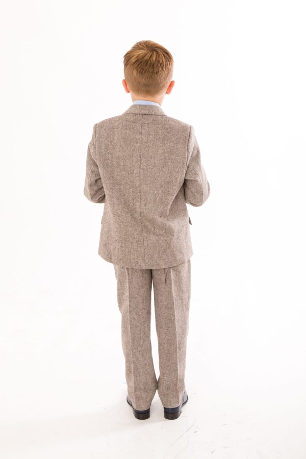 Boys Boys 5 Piece Brown Herringbone Tweed Suit
