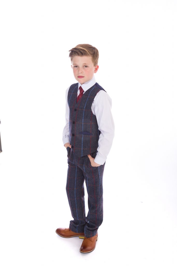 Boys 4 Piece Navy Check Tweed Suit – Occasionwear for Kids