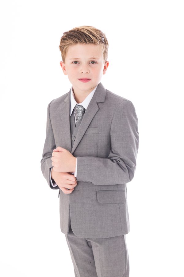 Boys 5 Piece Suit Light Grey Occasionwear For Kids