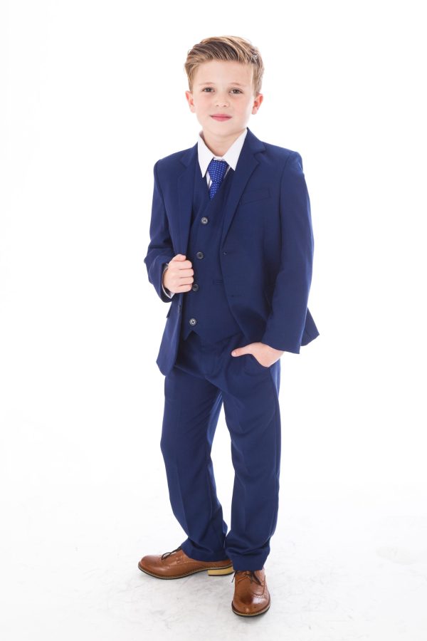 Boys Boys 5 Piece Suit Royal Blue With Bow Tie