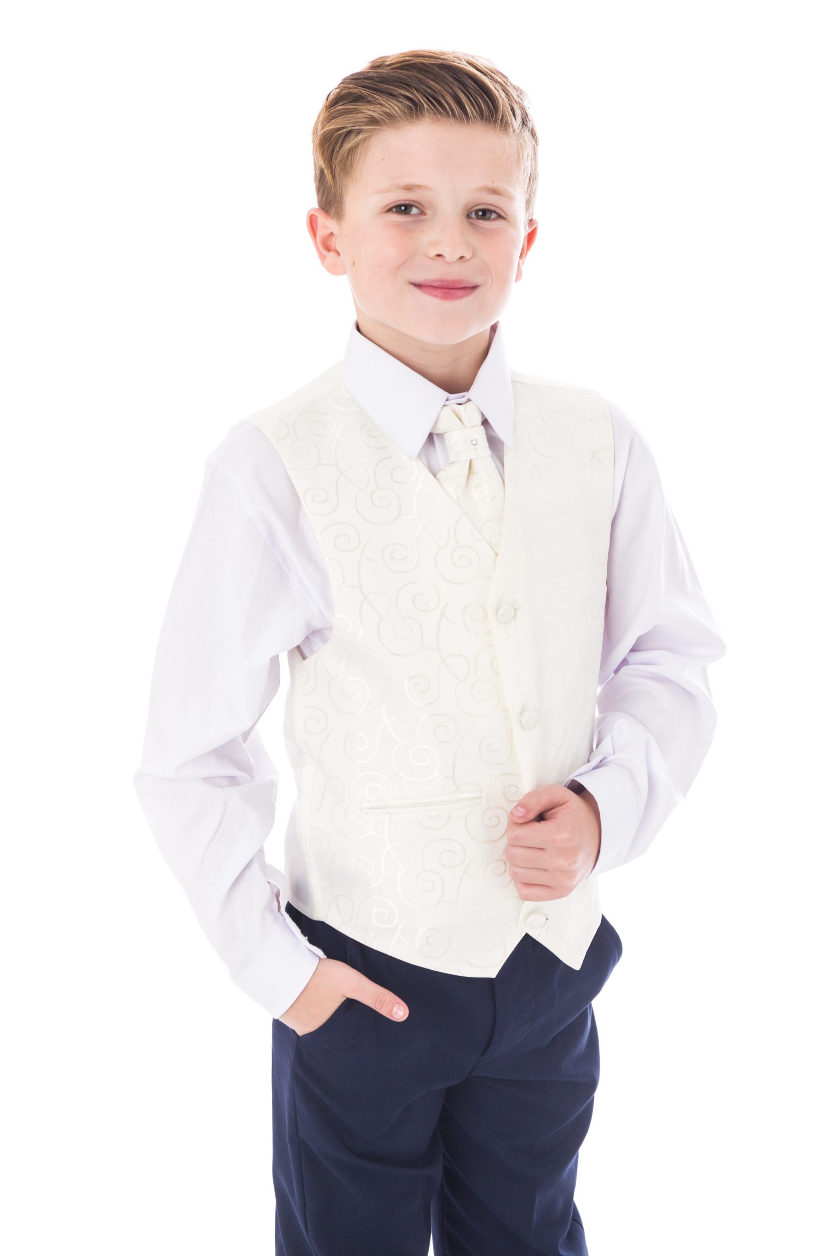 Boys 5 Piece Tailcoat Suit Navy /Cream Swirl – Occasionwear for Kids