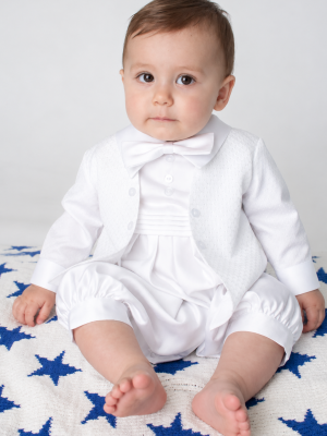 Oliver Christening Romper in White