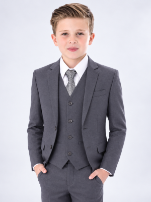 Boys 5 Piece Suit Slim Mid Grey