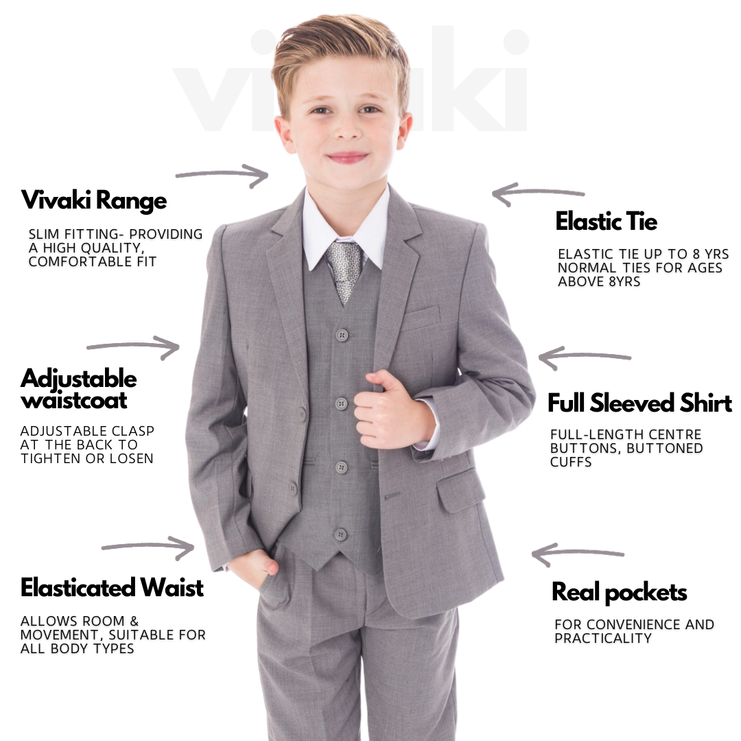 Boys' Formal Black Suit, 4 Piece Set (Size 8 Years to 16 Years)