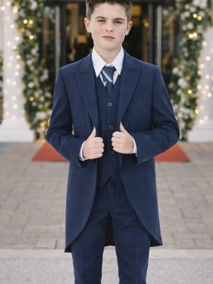 Boys 5 Piece Suit Navy Tailcoat