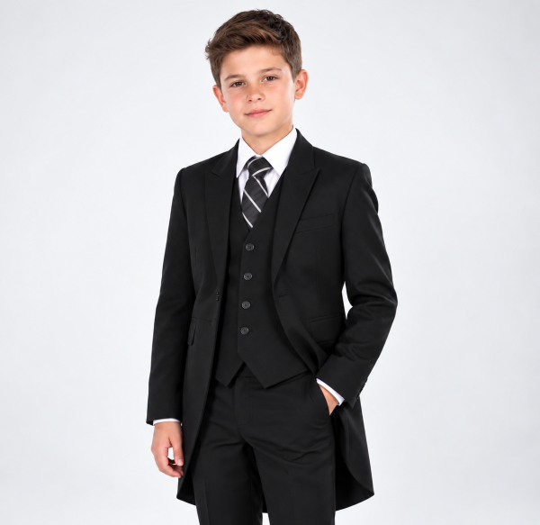 Young Boy in Formal Black Suit