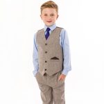 Boys 4 Piece Waistcoat Suits Boys 4 Piece Brown Herringbone Tweed Suit