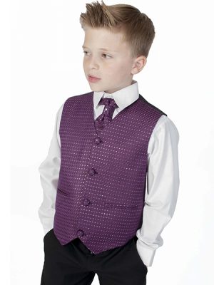 Boys suits Boys 4 Piece Suit Black With Purple Waistcoat Philip