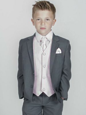 Boys 5 Piece Suits 5 Piece Grey with Ivory Philip