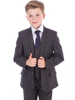 Boys 3 Piece Suits Boys grey check suit Spencer