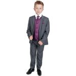 Boys 5 Piece Suits 5 Piece Grey with Purple Philip