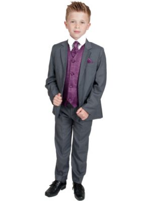Boys 5 Piece Suits 5 Piece Grey with Pink Philip