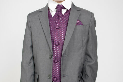 Boys 5 Piece Suits 5 Piece Grey with Purple Philip