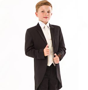 Boys 5 Piece Suit Black/Cream Swirl Tailcoat