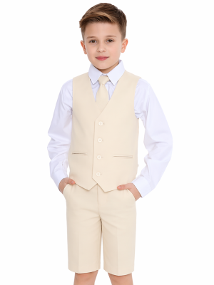 Boys 4 Piece Sand Linen Shorts Set