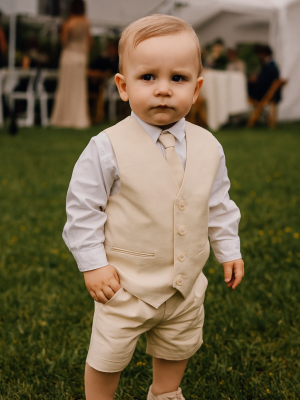 Baby Boys 4 Piece Sand Linen Shorts Set