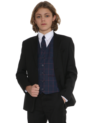Boys 5 Piece Suits Boys 5 Piece Grey Suit with Red Check Thomas