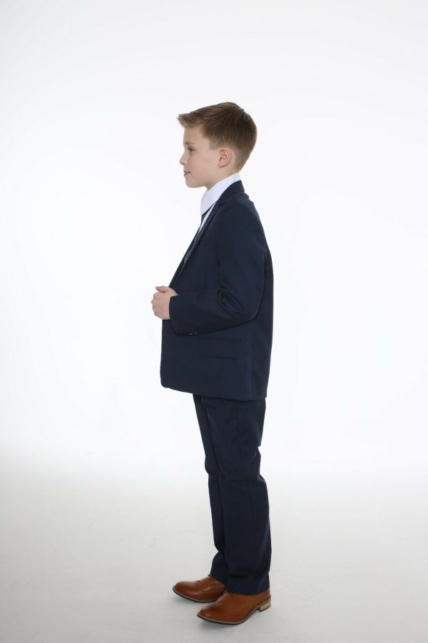 Boys 5 Piece Suits 5pc Navy Suit with Blue Check Michael
