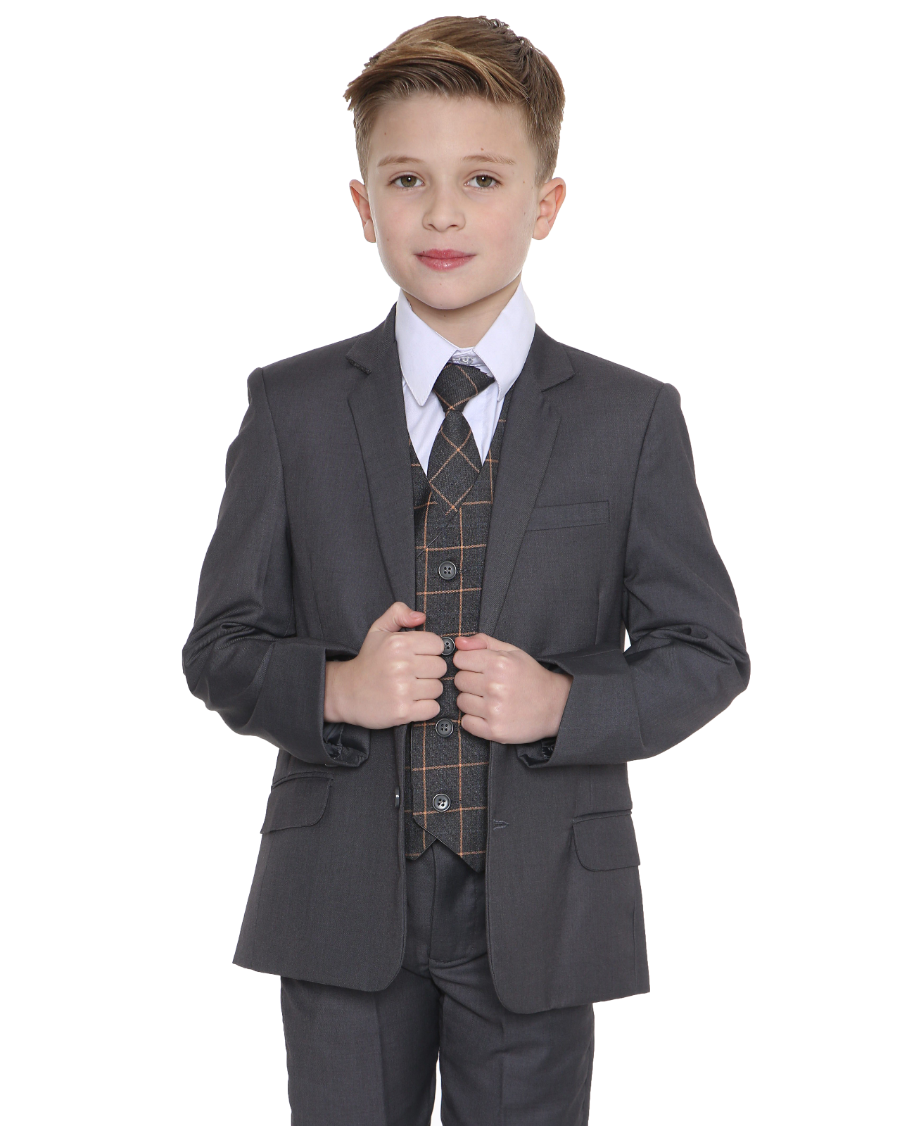 5pc Grey Suit with Grey Check Finn – Occasionwear for Kids