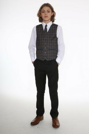 5pc Black Suit with Grey Check Finn