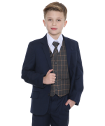 Boys 5 Piece Suits 5pc Navy Suit with Grey Check Finn