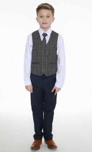 5pc Navy Suit with Grey Check Billy