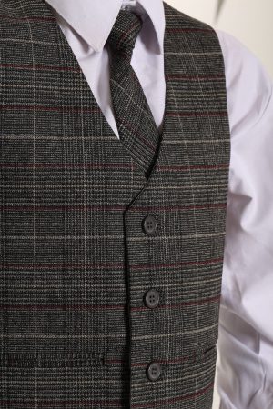 5pc Grey Suit with Red Check Thomas