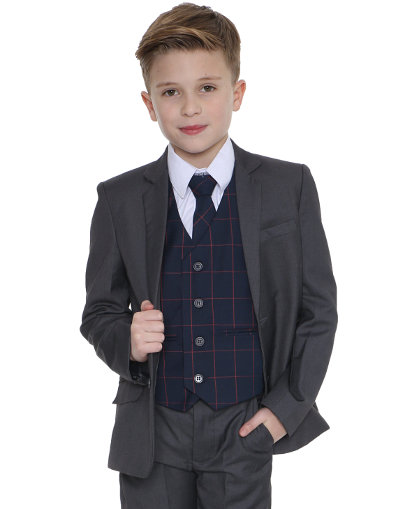 Boys 5 Piece grey Suit with Navy Connor