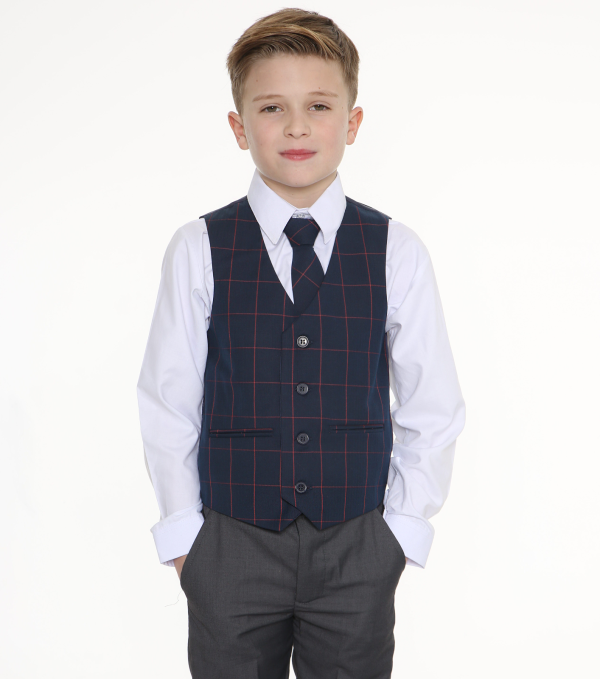 Boys 5 Piece Suits 5pc grey Suit with Navy Connor
