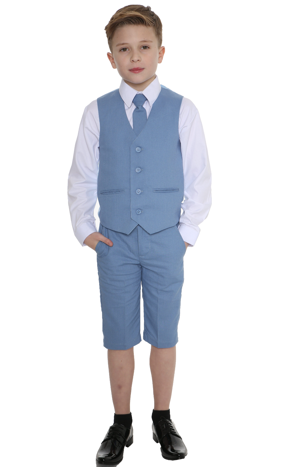 Boys 4 Piece Blue Linen short set – Occasionwear for Kids
