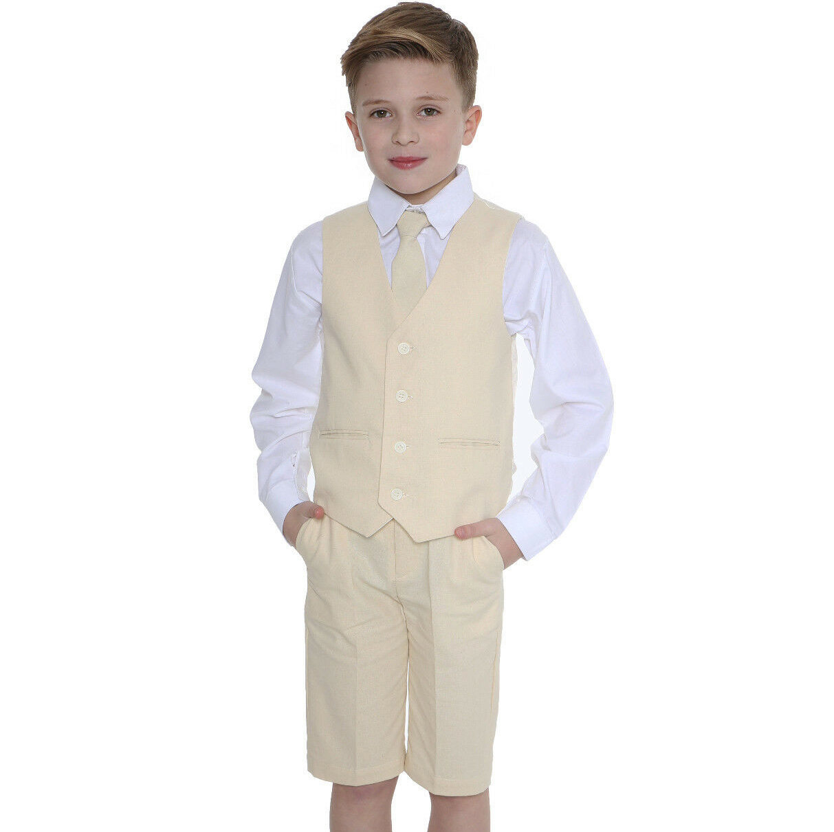 Boys 4 Piece Sand Linen short set – Occasionwear for Kids