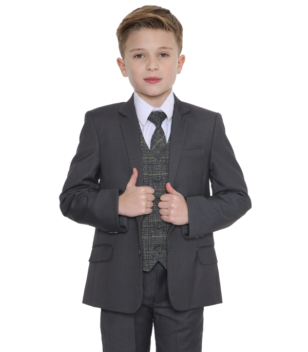 5pc Grey Suit with Blue Check Thomas