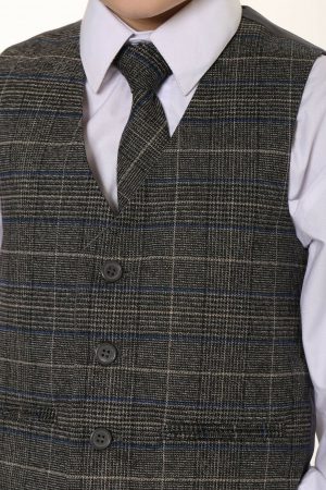 5pc Grey Suit with Blue Check Thomas