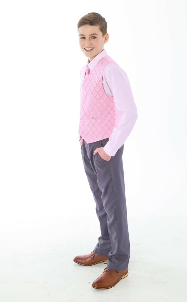 Clearance Items Boys 4 Piece Suit Grey with Pink/Pink Waistcoat Alfred