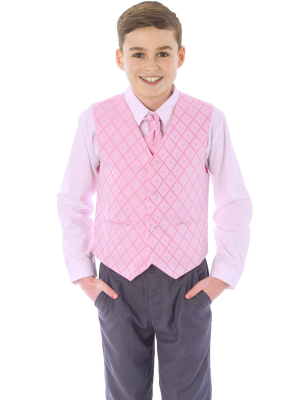 Boys 4 Piece Waistcoat Suits Boys 4 Piece Suit Grey with Pink/Pink Waistcoat Alfred